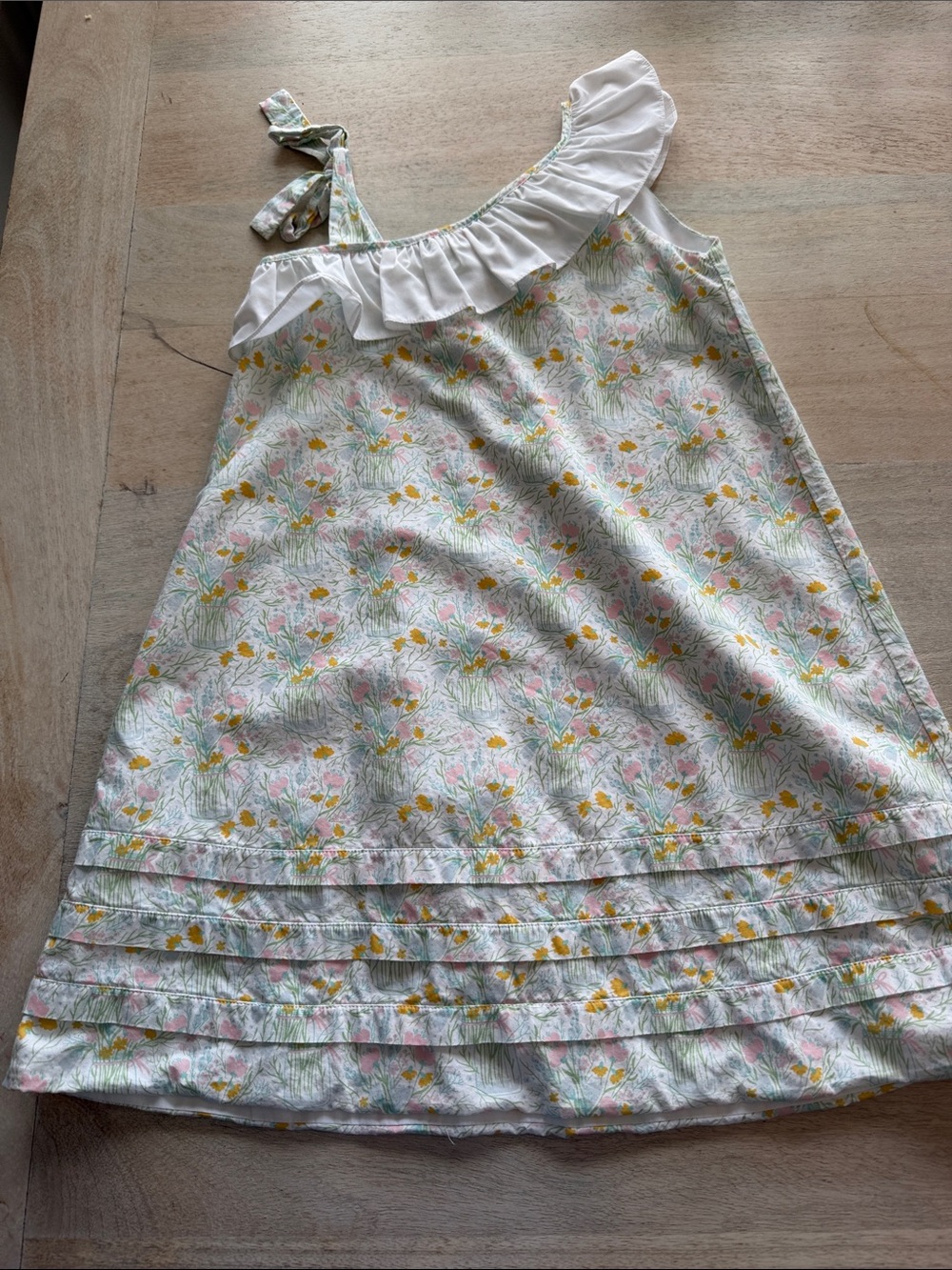 SGK Girls' Floral Ruffle One-Shoulder Dress - White with Pink & Yellow Flowers